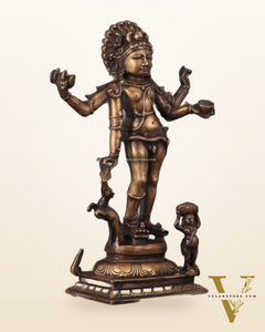 Brass Bhikshatana Kaal Bhairava Shiva Idol - 15" vintage