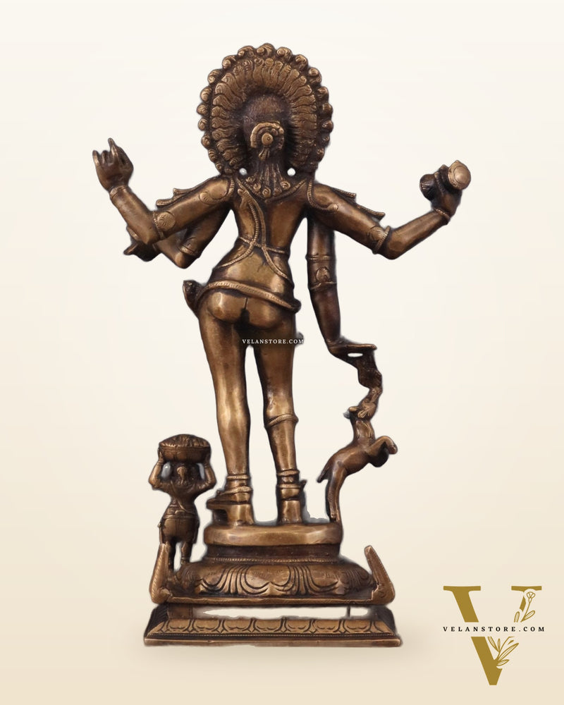 Brass Bhikshatana Kaal Bhairava Shiva Idol - 15" vintage