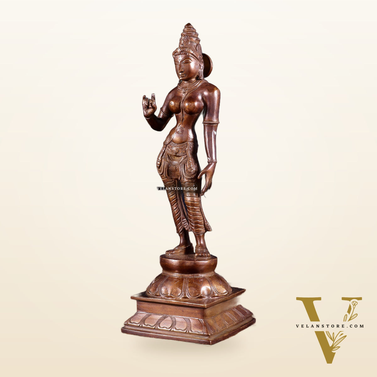 Brass Bhoga shakti Devi Uma Parvati Idol | 10 Inch Dark brown