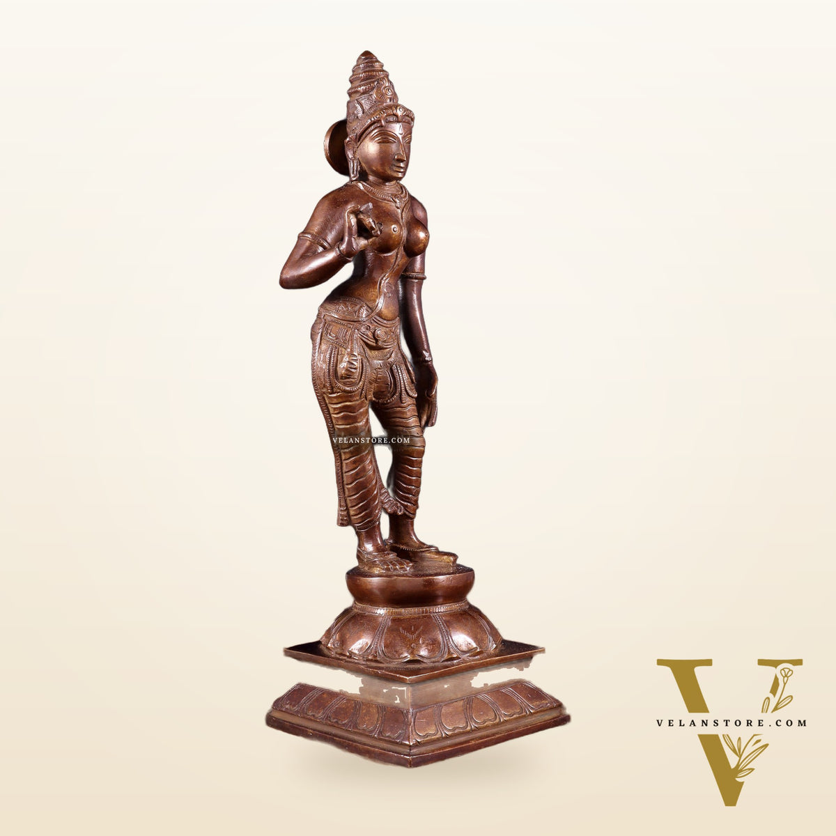 Brass Bhoga shakti Devi Uma Parvati Idol | 10 Inch Dark brown