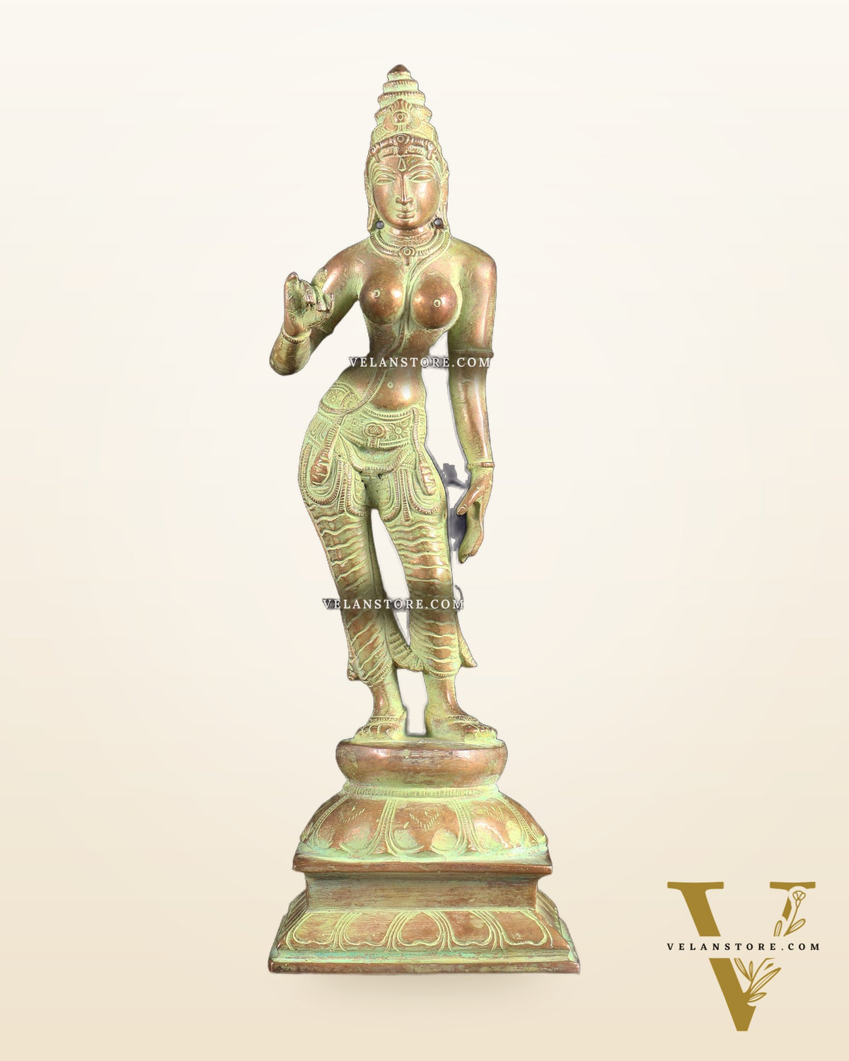 Brass Bhoga shakti Devi Uma Parvati Idol | 10 Inch Green Sand finish