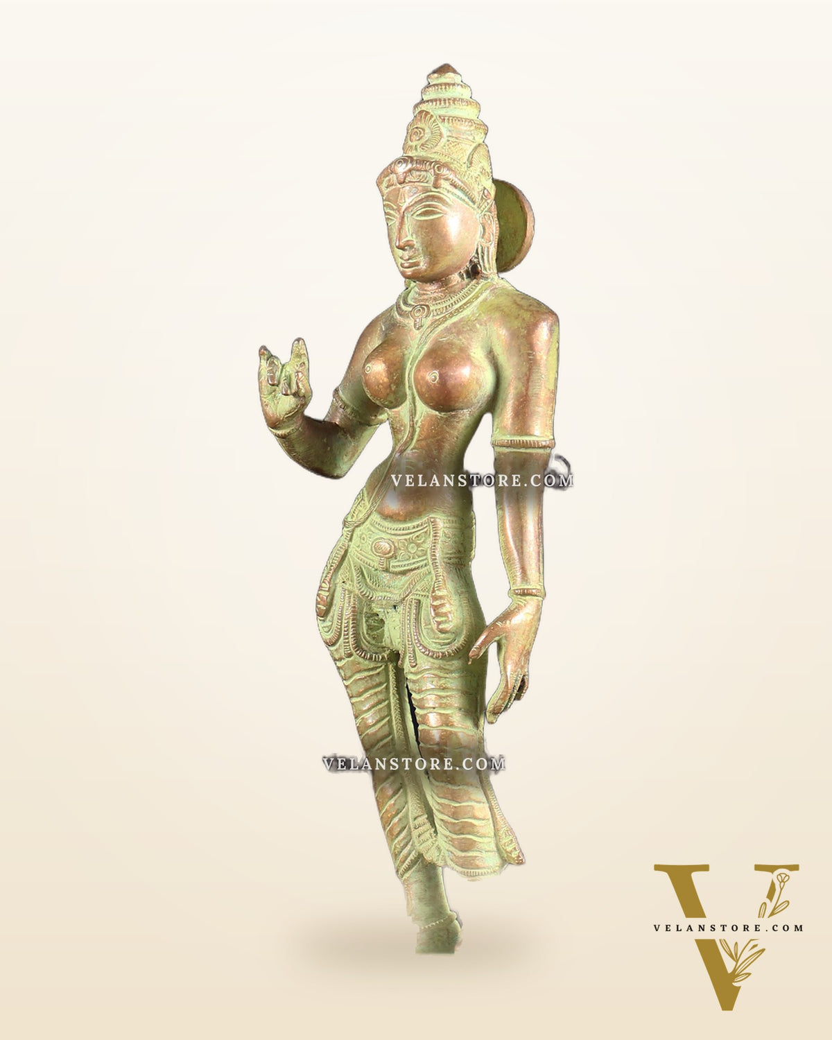 Brass Bhoga shakti Devi Uma Parvati Idol | 10 Inch Green Sand finish