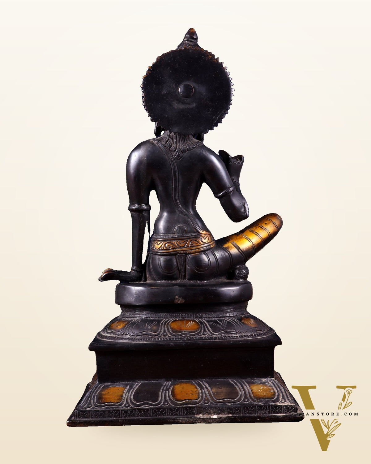 Brass Bhoga Shakti Goddess Uma Parvati Sitting Statue - Black Antique 12.5"