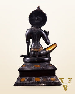 Brass Bhoga Shakti Goddess Uma Parvati Sitting Statue - Black Antique 12.5"