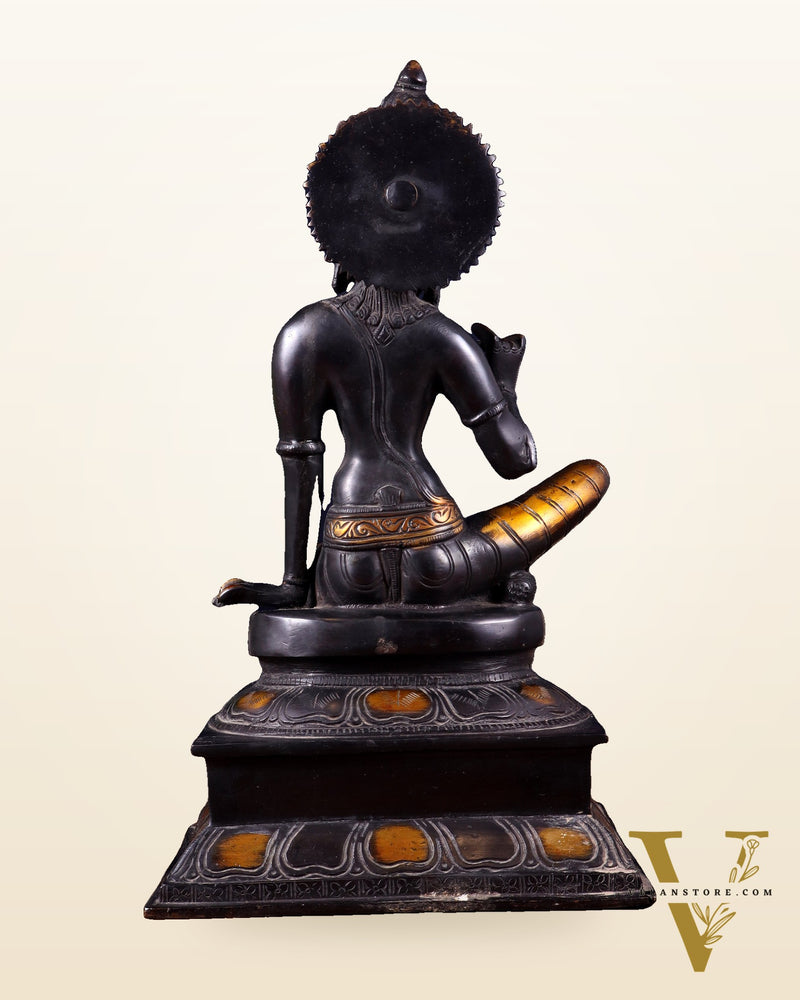 Brass Bhoga Shakti Goddess Uma Parvati Sitting Statue - Black Antique 12.5"
