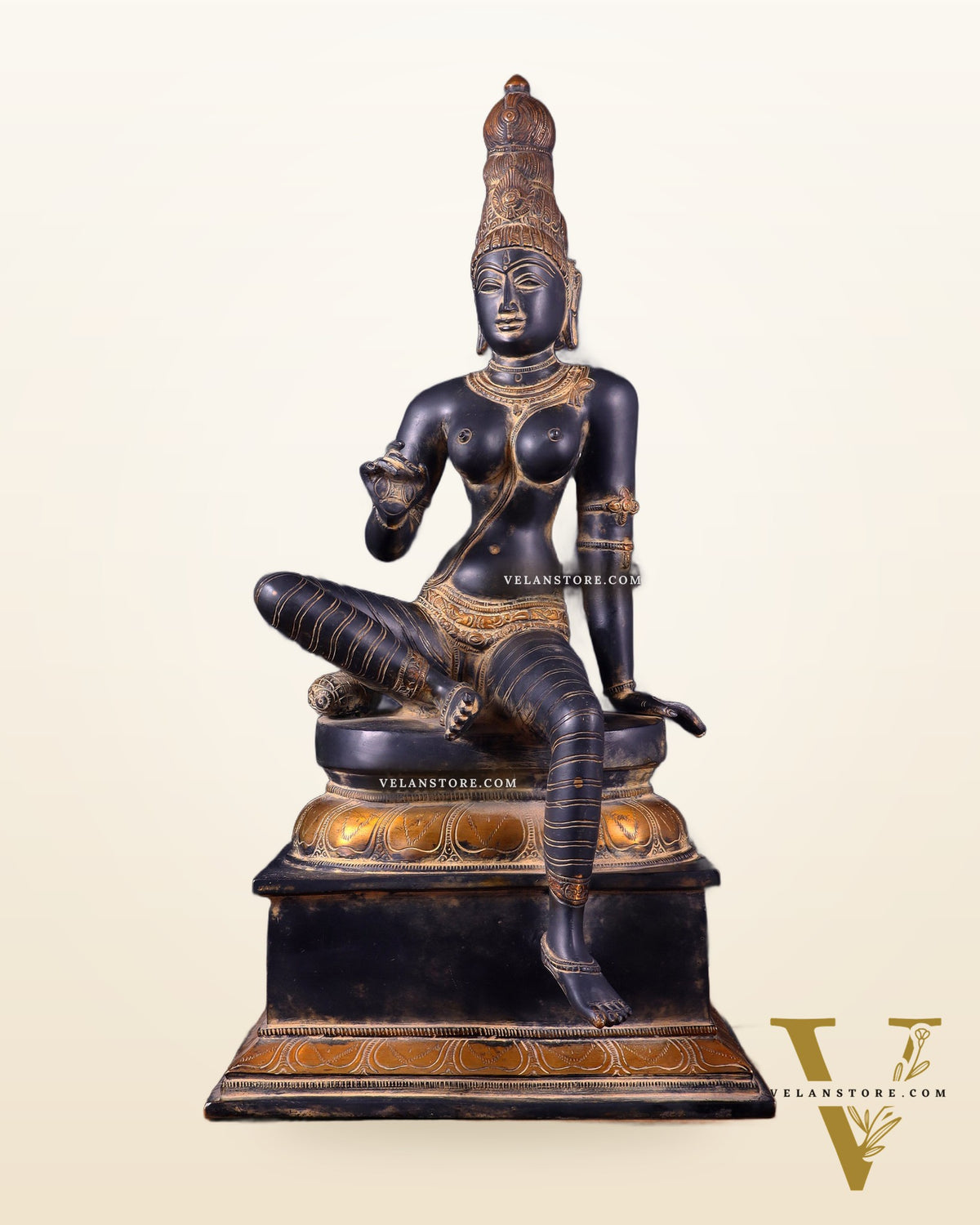 Brass Bhoga Shakti Seated Parvati Uma Devi Sculpture | Height: 20.5 inch
