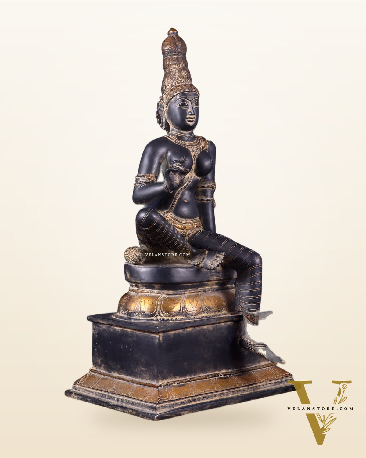 Brass Bhoga Shakti Seated Parvati Uma Devi Sculpture | Height: 20.5 inch