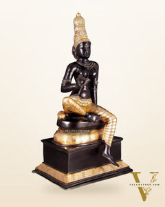Brass Bhoga Shakti Seated Parvati Uma Devi Sculpture | Height: 20.5 inch black edition