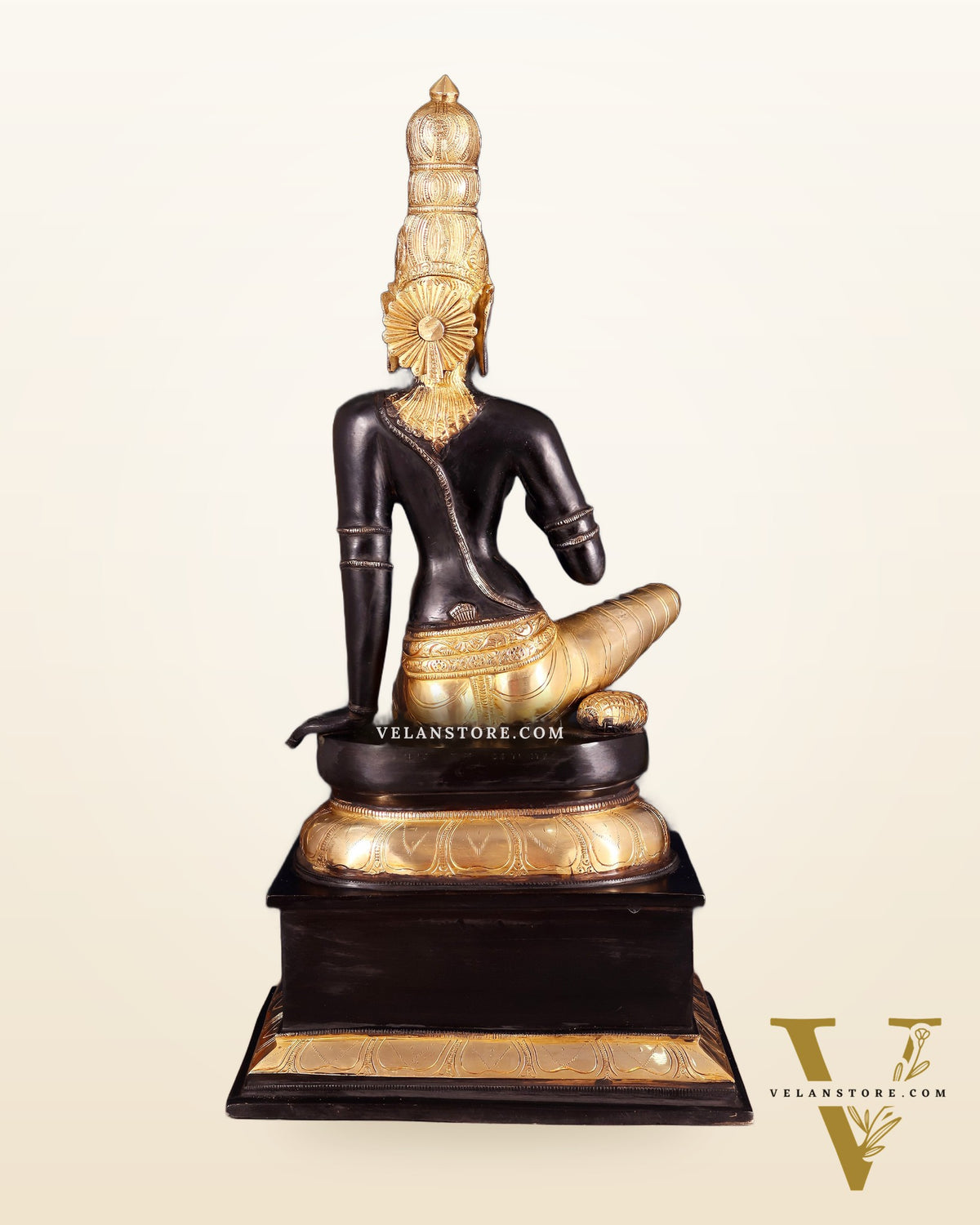 Brass Bhoga Shakti Seated Parvati Uma Devi Sculpture | Height: 20.5 inch black edition