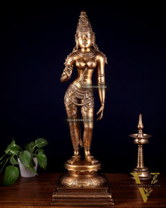 Brass Bhoga Shakti Uma Parvati Standing Sculpture – 27" Height
