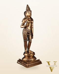 Brass Bhoga Shakti Uma Parvati Standing Sculpture – 27" Height