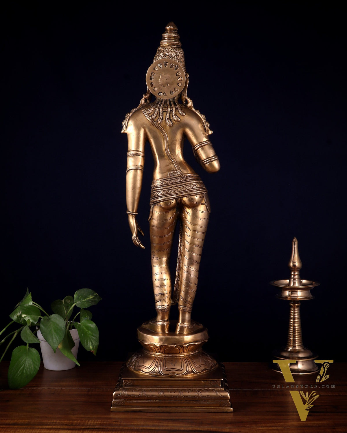 Brass Bhoga Shakti Uma Parvati Standing Sculpture – 27" Height
