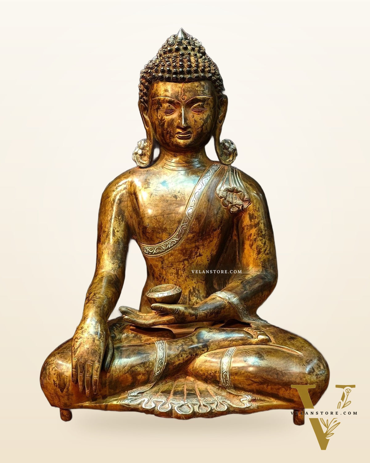 Brass Bhumisparsha Buddha in Nirvana | Super Antique Tone | 21" Height | 16 kg"