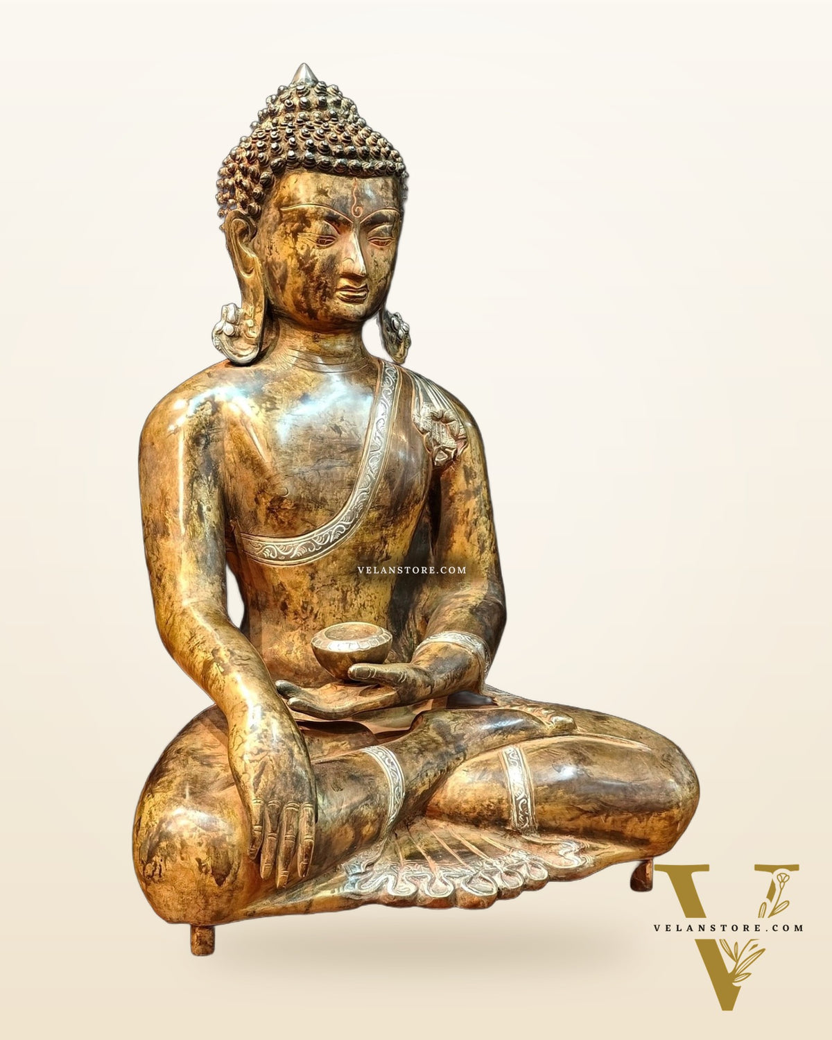 Brass Bhumisparsha Buddha in Nirvana | Super Antique Tone | 21" Height | 16 kg"