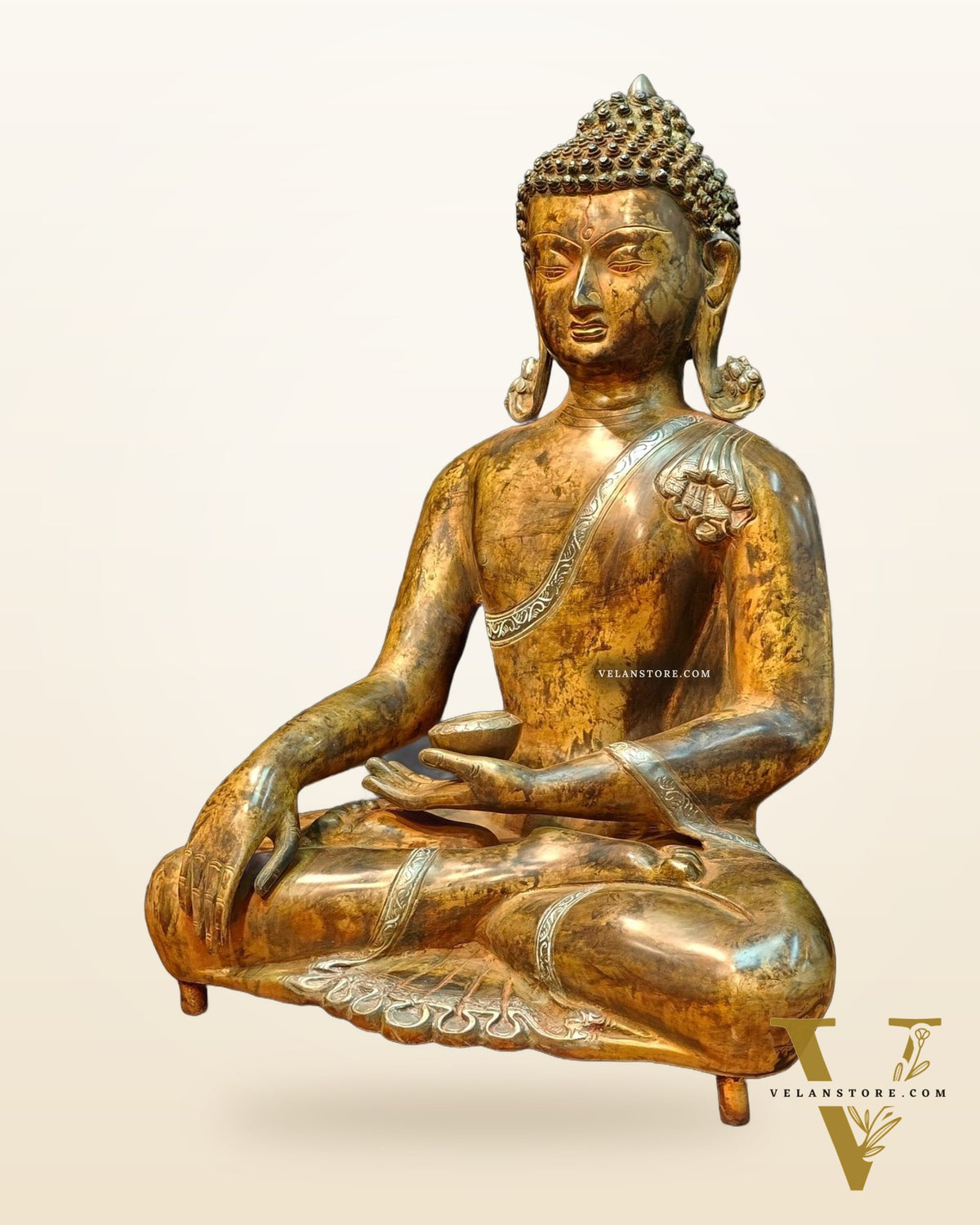 Brass Bhumisparsha Buddha in Nirvana | Super Antique Tone | 21" Height | 16 kg"