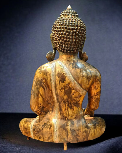 Brass Bhumisparsha Buddha in Nirvana | Super Antique Tone | 21" Height | 16 kg"