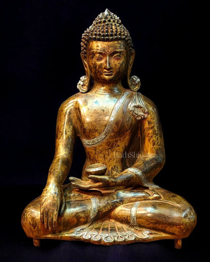 Brass Bhumisparsha Buddha in Nirvana | Super Antique Tone | 21" Height | 16 kg"