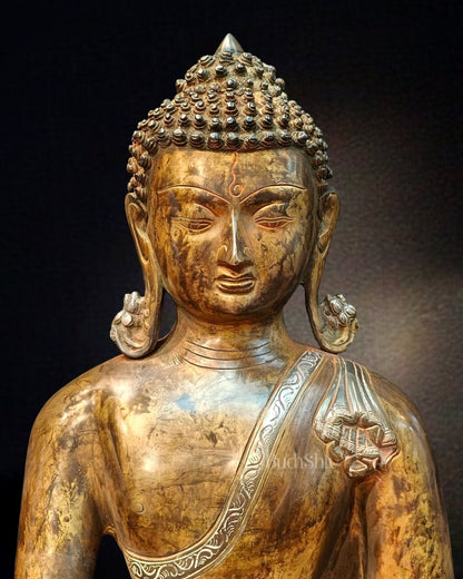 Brass Bhumisparsha Buddha in Nirvana | Super Antique Tone | 21" Height | 16 kg"