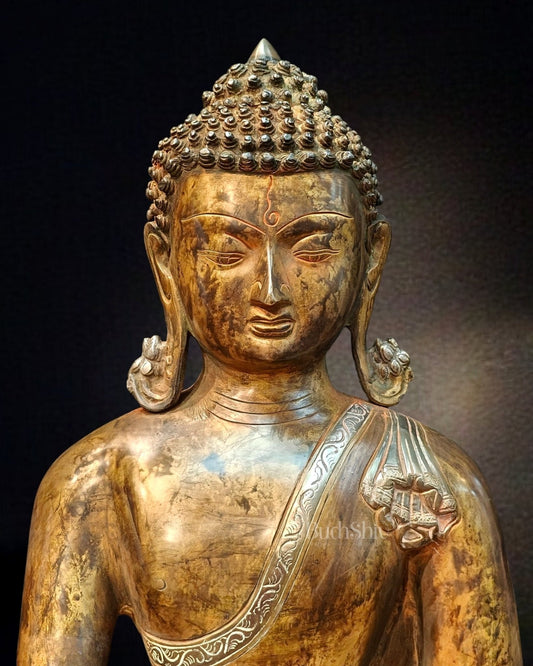 Brass Bhumisparsha Buddha in Nirvana | Super Antique Tone | 21" Height | 16 kg"