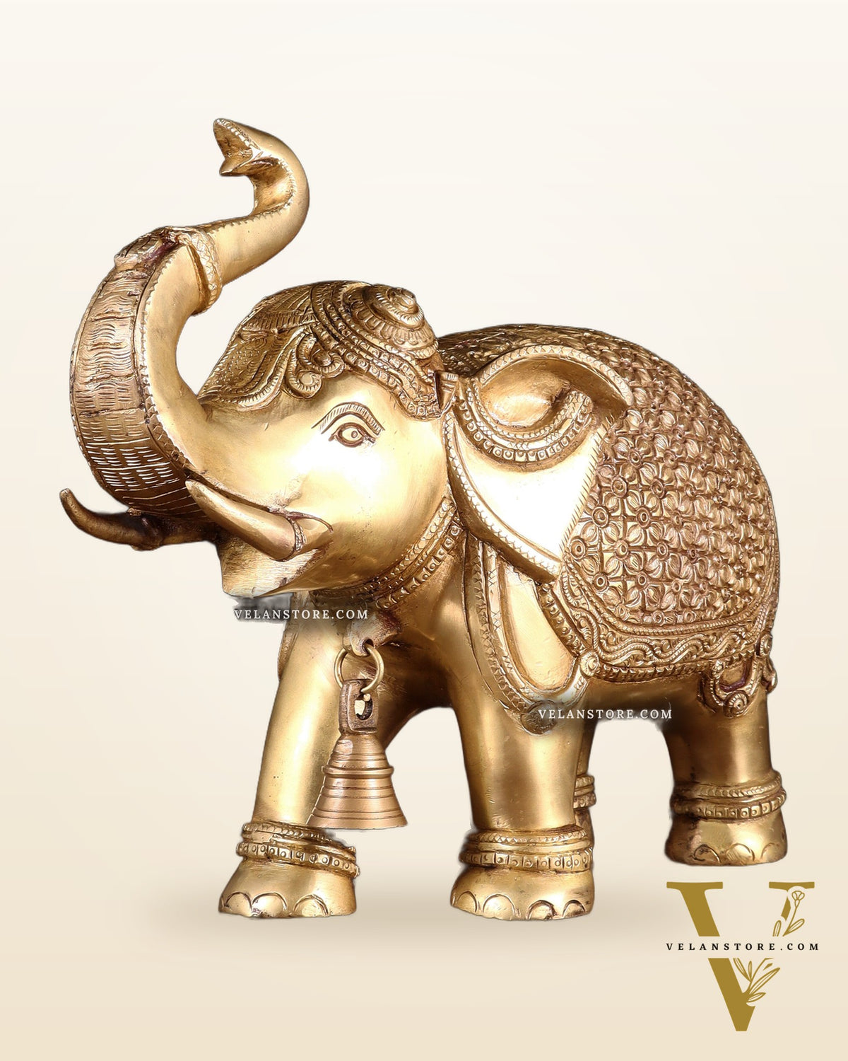Brass big Elephant with trunk up statue 11"