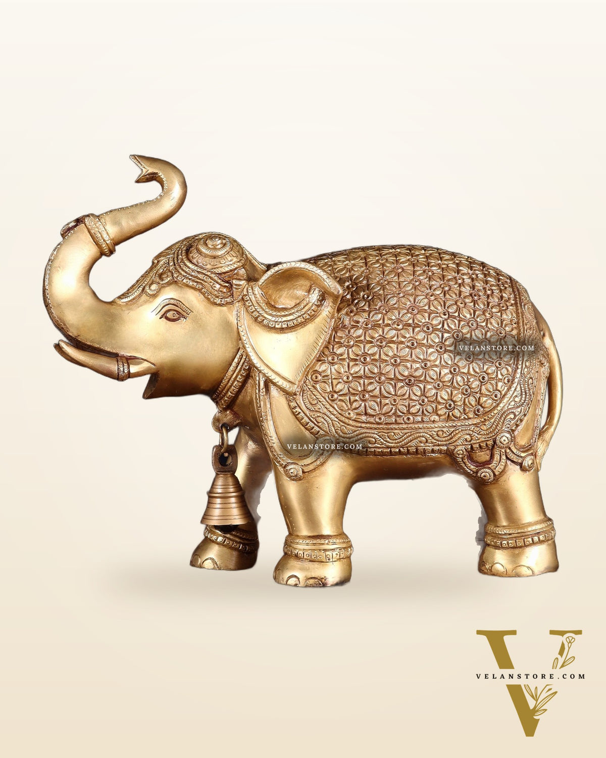 Brass big Elephant with trunk up statue 11"