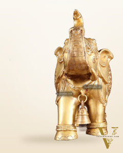 Brass big Elephant with trunk up statue 11"