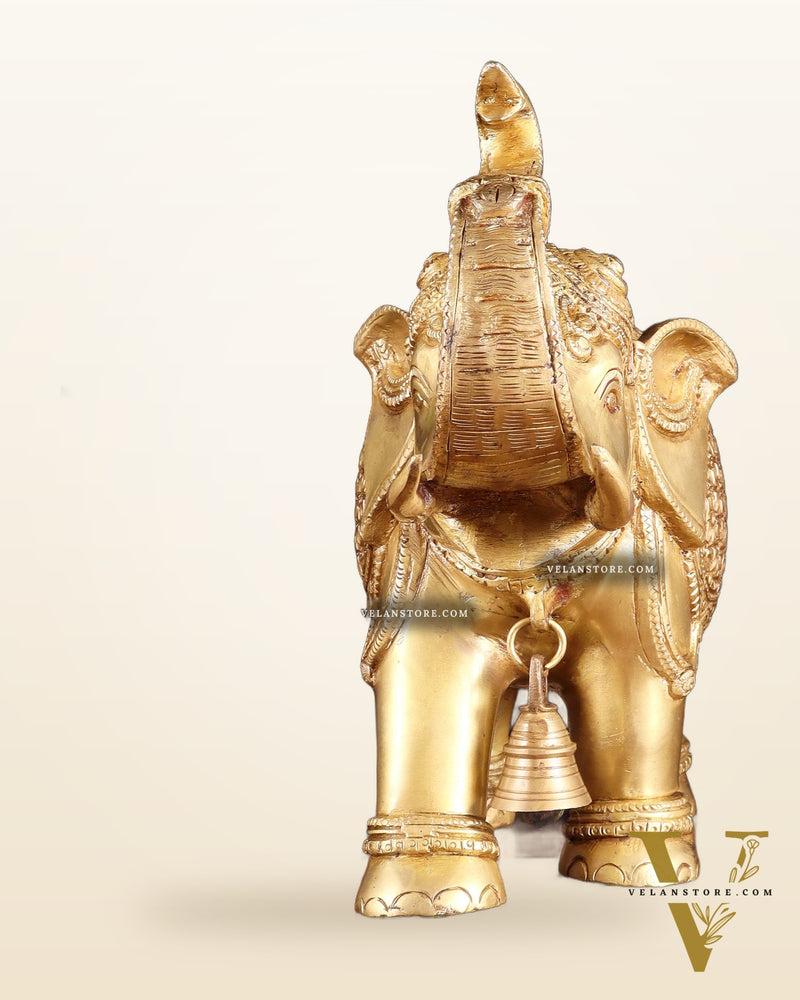 Brass big Elephant with trunk up statue 11"