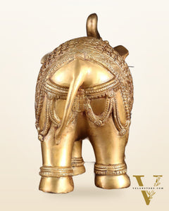 Brass big Elephant with trunk up statue 11"