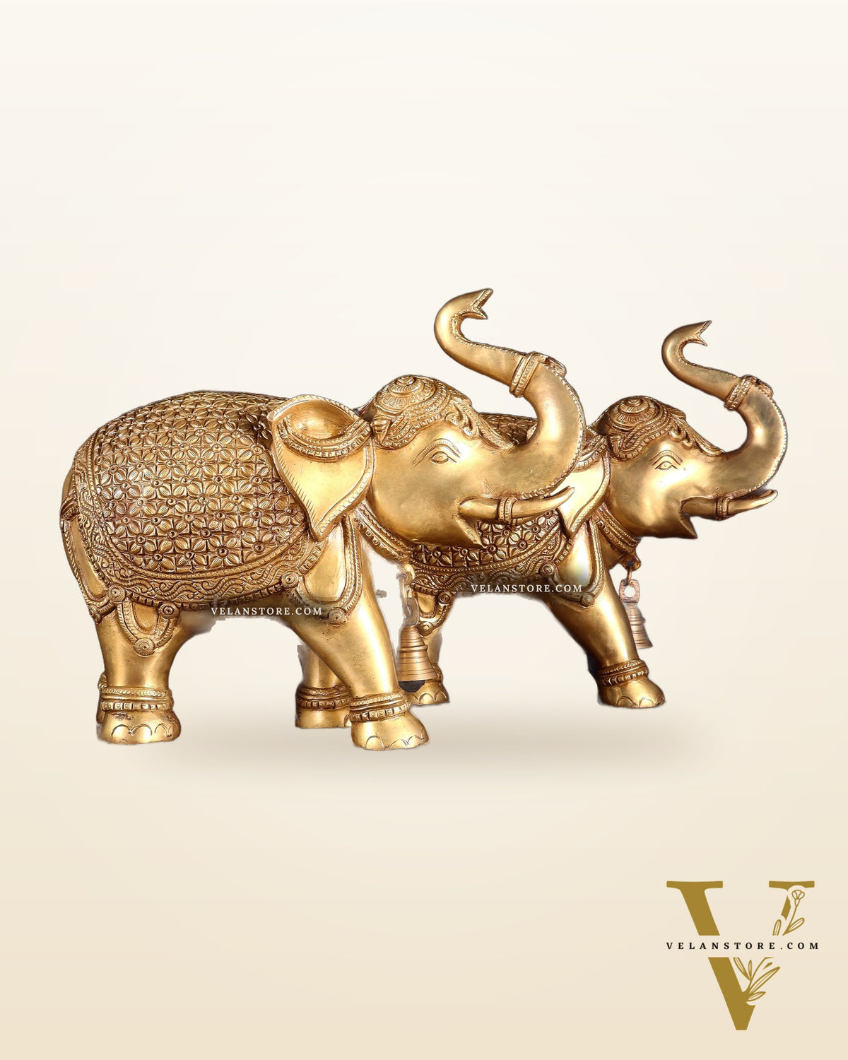 Brass big Elephants pair with trunk up statues 11"