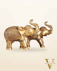 Brass big Elephants pair with trunk up statues 11"