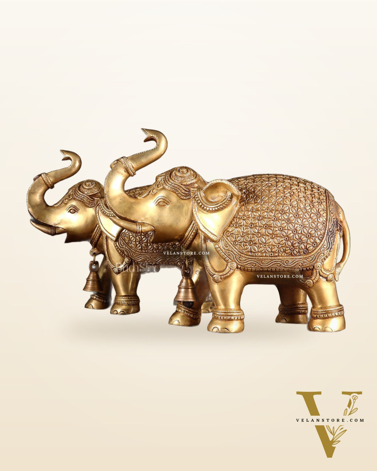 Brass big Elephants pair with trunk up statues 11"