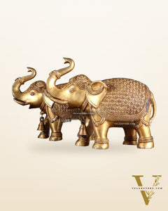 Brass big Elephants pair with trunk up statues 11"