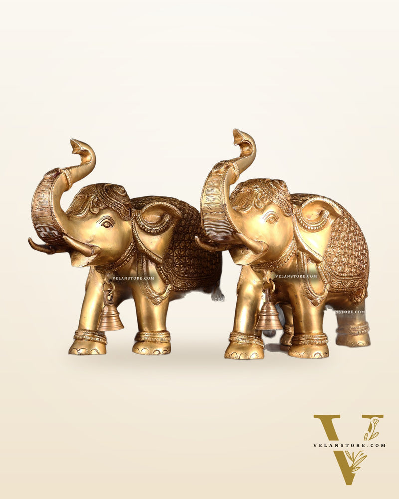 Brass big Elephants pair with trunk up statues 11"