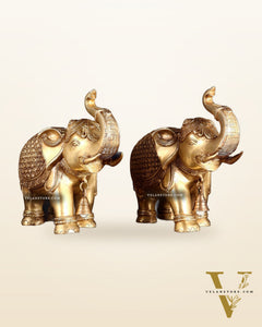 Brass big Elephants pair with trunk up statues 11"