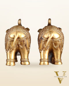 Brass big Elephants pair with trunk up statues 11"