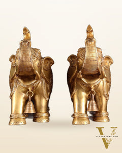 Brass big Elephants pair with trunk up statues 11"