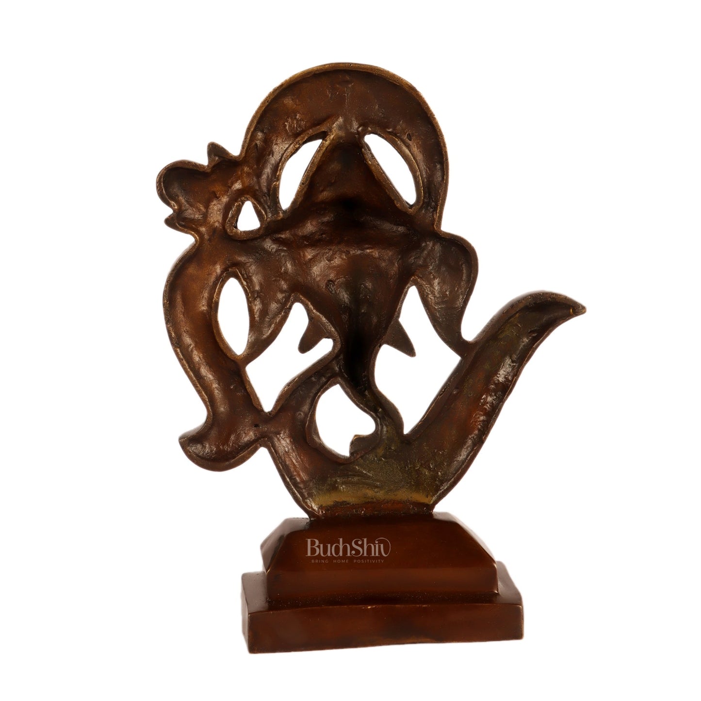 Brass Big Ganesha face on Om table accent Brown and golden 13"
