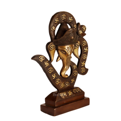 Brass Big Ganesha face on Om table accent Brown and golden 13"