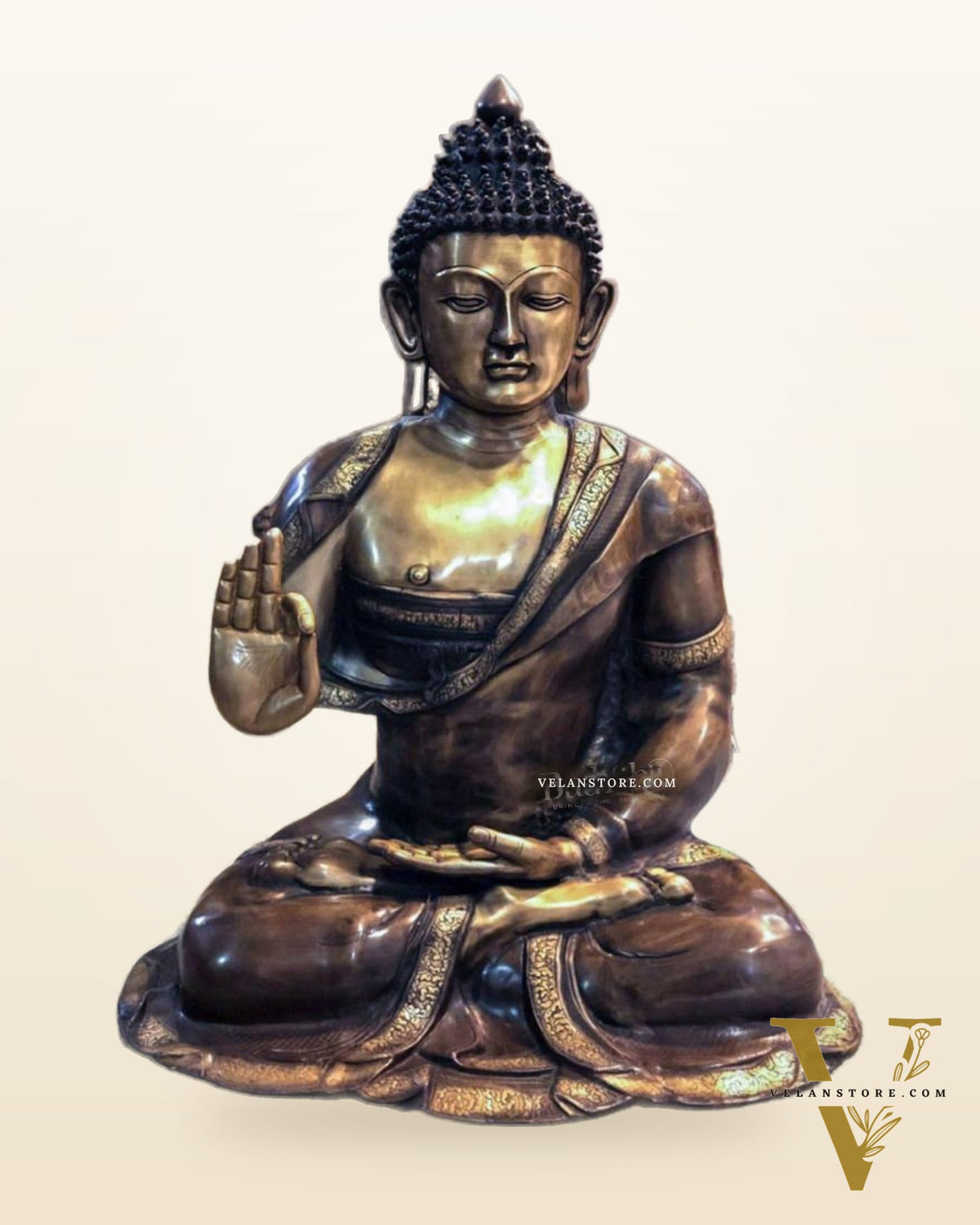 Brass Big-Size Buddha Statue with Abhaya Mudra | 36" Tall