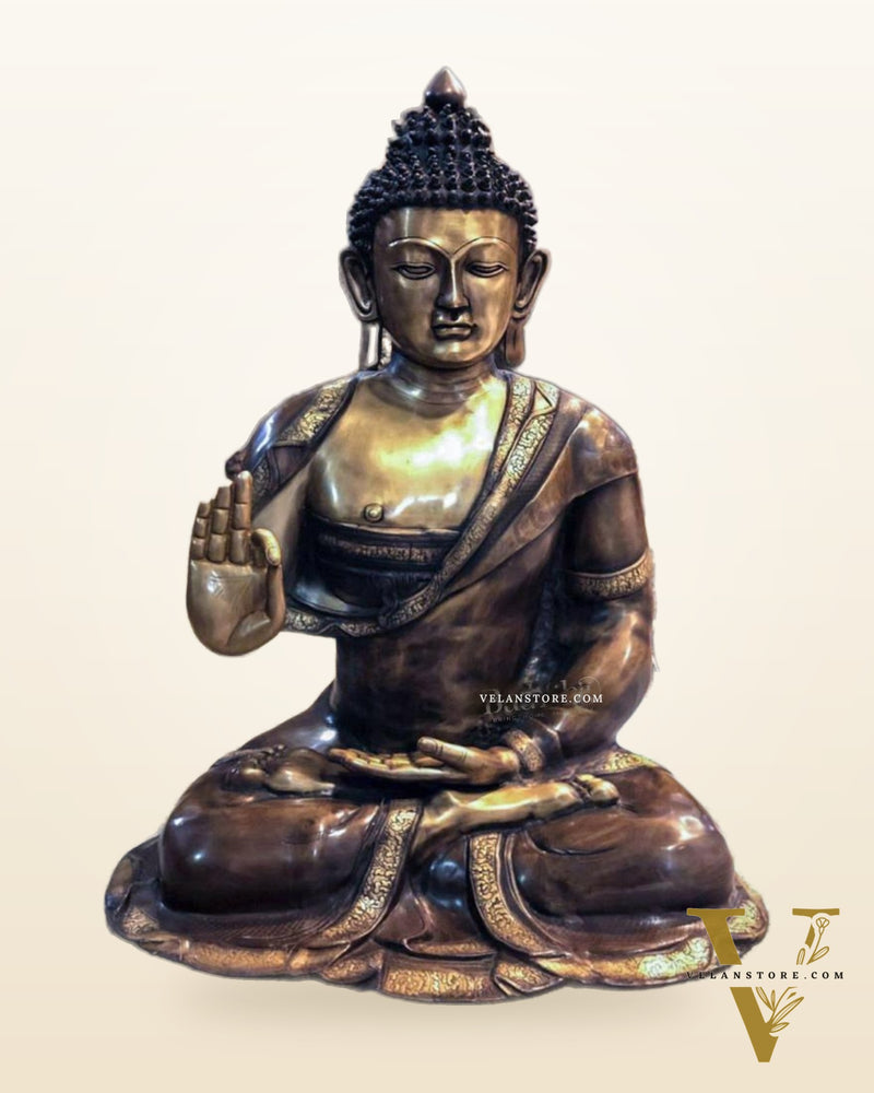Brass Big-Size Buddha Statue with Abhaya Mudra | 36" Tall