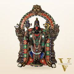 Brass Black Lord Venkateshwara Tirupati Balaji Wall Hanging - 26 Inch with stonework