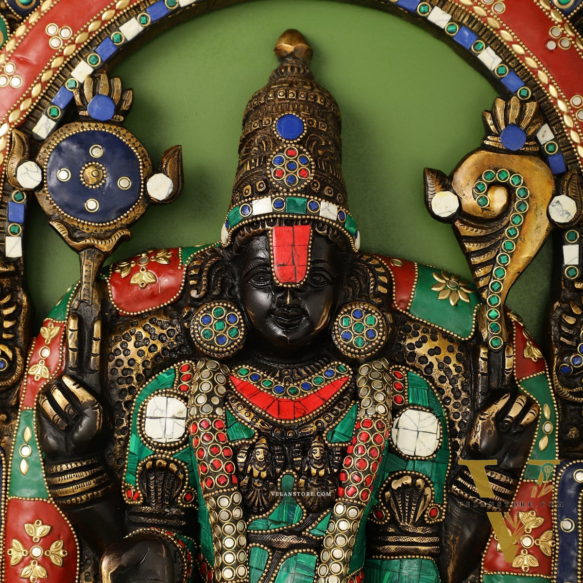 Brass Black Lord Venkateshwara Tirupati Balaji Wall Hanging - 26 Inch with stonework