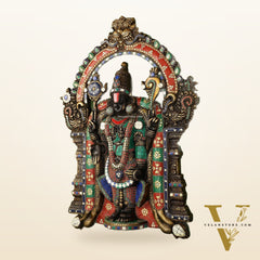 Brass Black Lord Venkateshwara Tirupati Balaji Wall Hanging - 26 Inch with stonework
