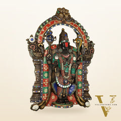 Brass Black Lord Venkateshwara Tirupati Balaji Wall Hanging - 26 Inch with stonework