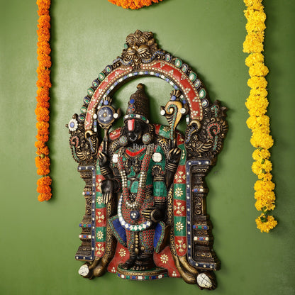 Brass Black Lord Venkateshwara Tirupati Balaji Wall Hanging - 26 Inch with stonework