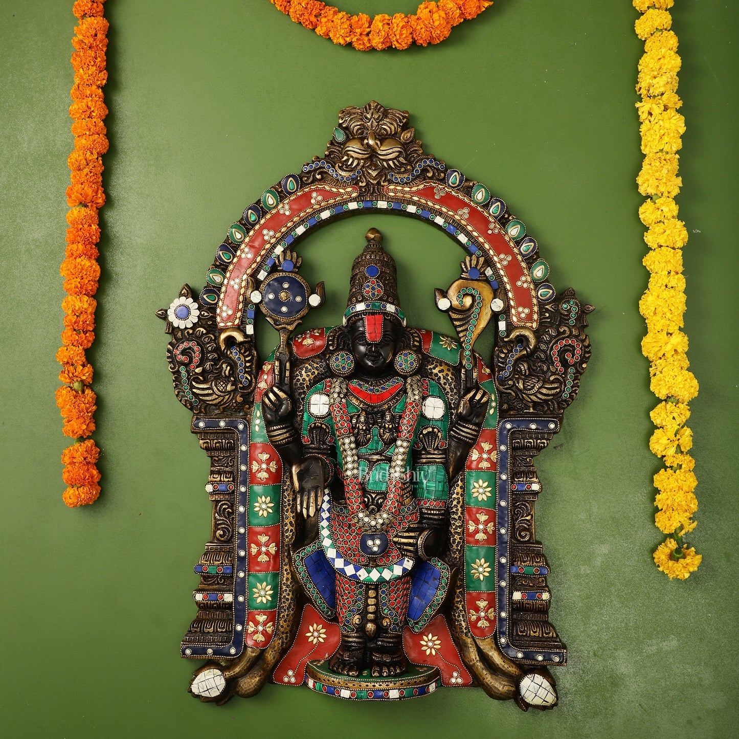 Brass Black Lord Venkateshwara Tirupati Balaji Wall Hanging - 26 Inch with stonework