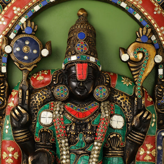 Brass Black Lord Venkateshwara Tirupati Balaji Wall Hanging - 26 Inch with stonework