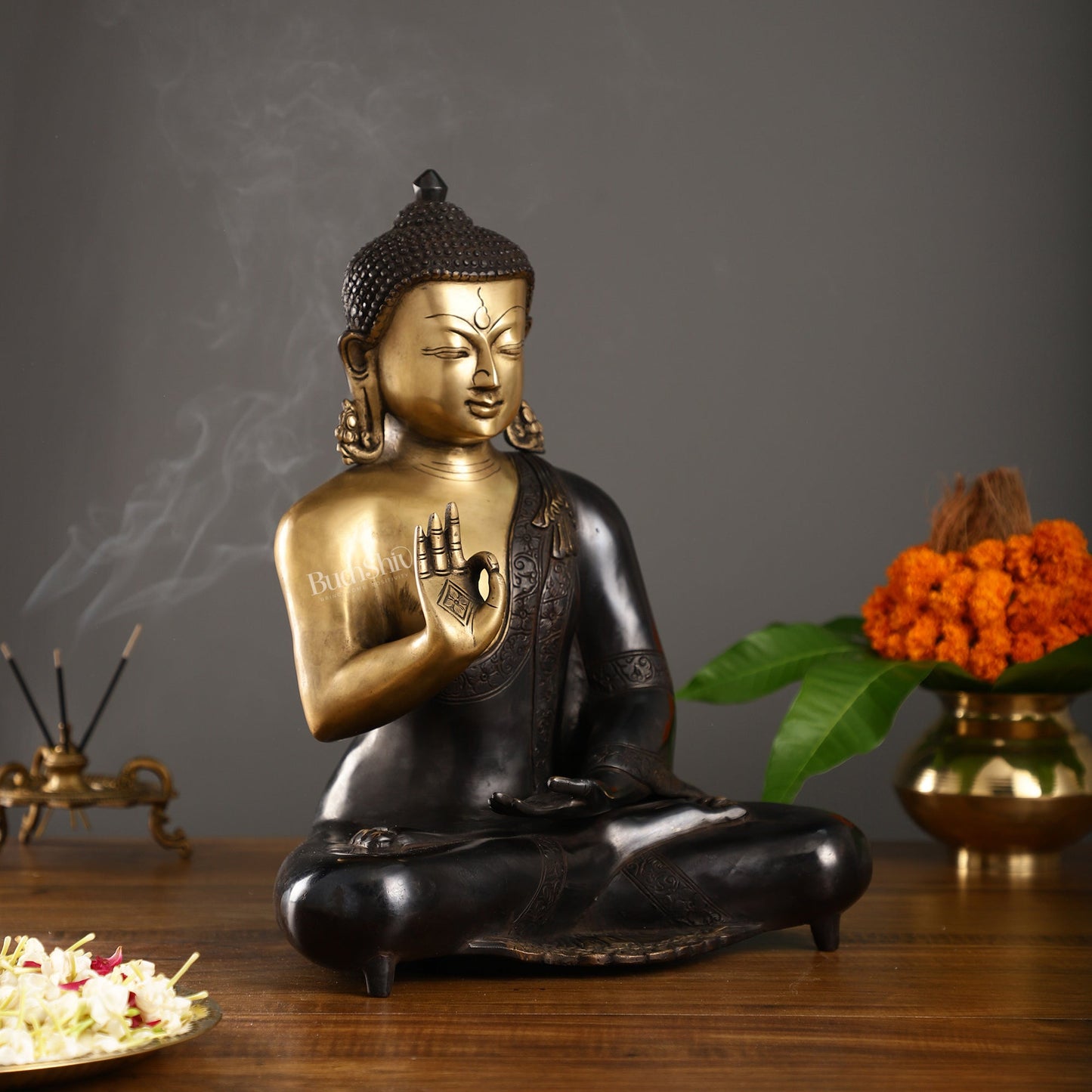 Brass Blessing Buddha idol 15"