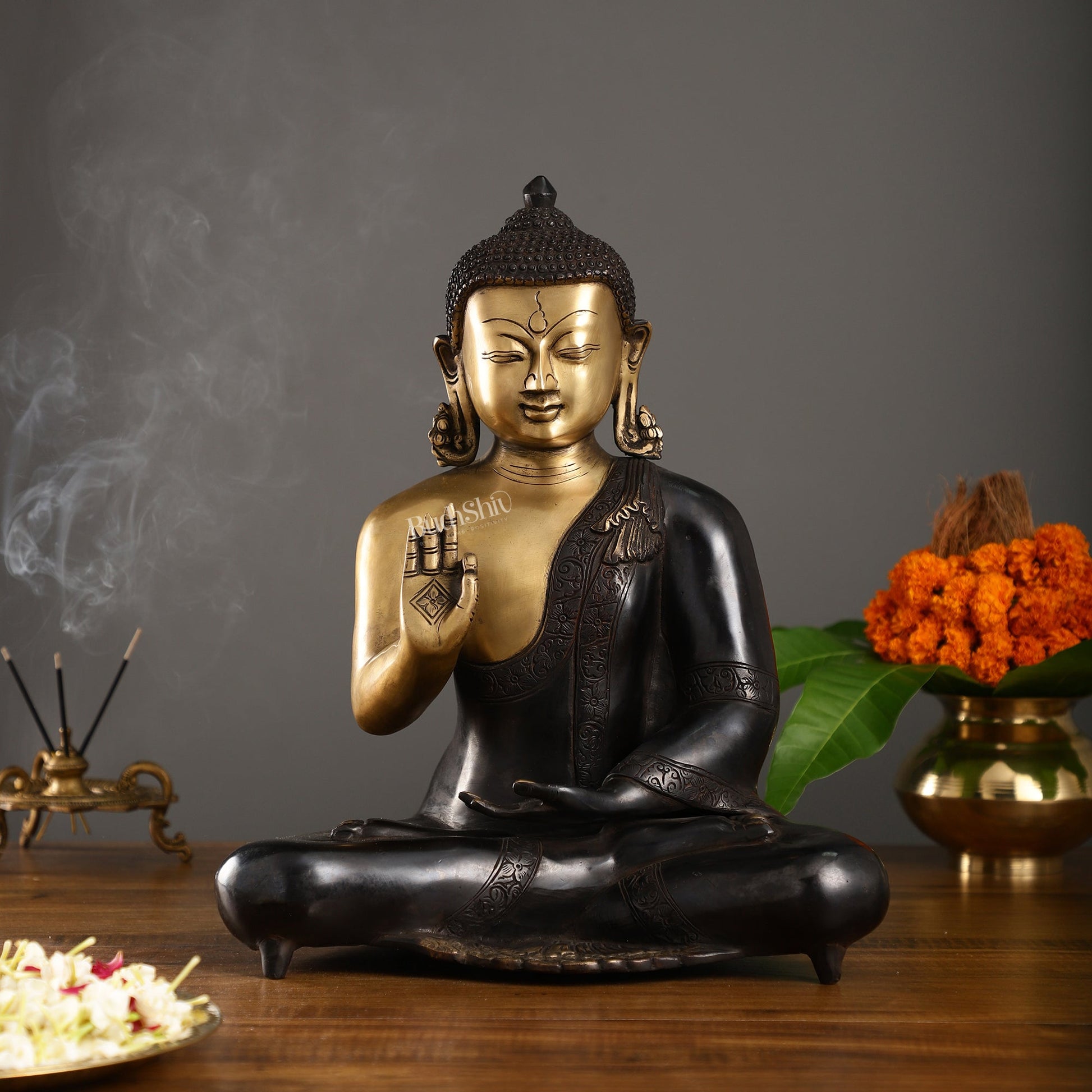 Brass Blessing Buddha idol 15"