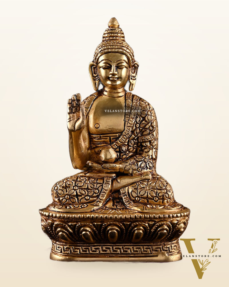 Brass blessing Buddha Idol antique tone | 7"